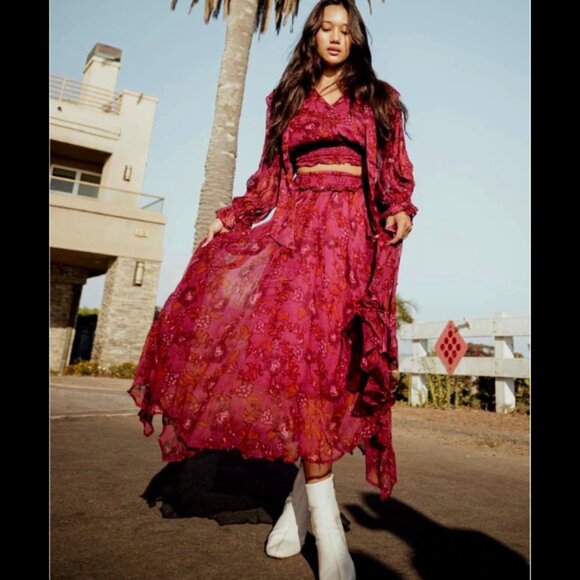 💥INSANELY BEAUTIFUL💥Cleobella Bohimian Gypsy Asymmetrical Skirt in Maroon - Picture 7 of 15